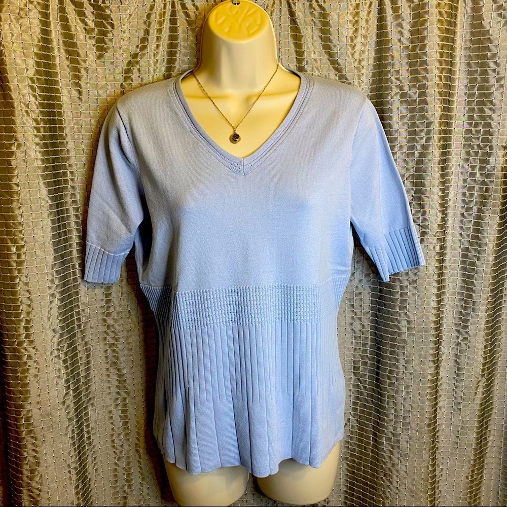 Pendleton Womens Silk Blend Mock Neck Sweater Size Small Light Blue 3/4 Sleeve